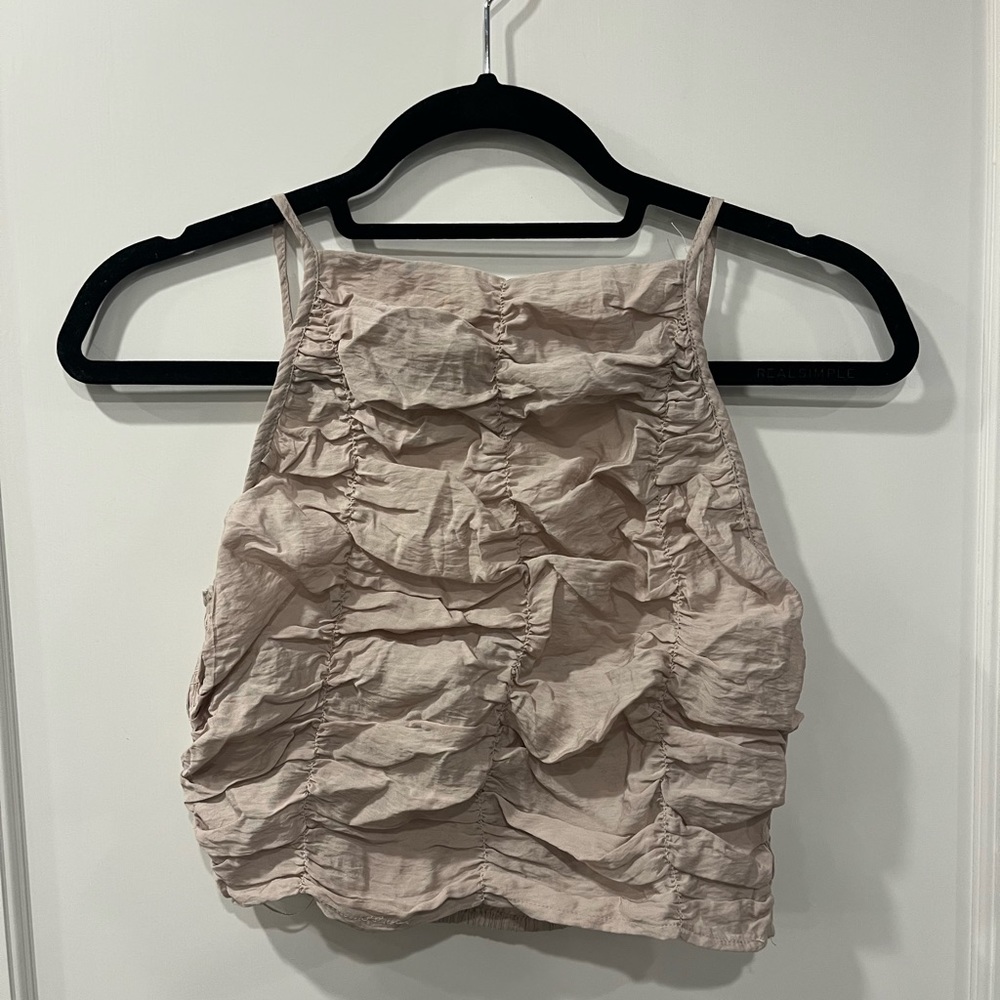 Zara NWOT Crinkle Crop High Neck Top